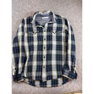 Outerknown Button Up Shirt Mens Large Blue Plaid Flannel Long Sleeve Western